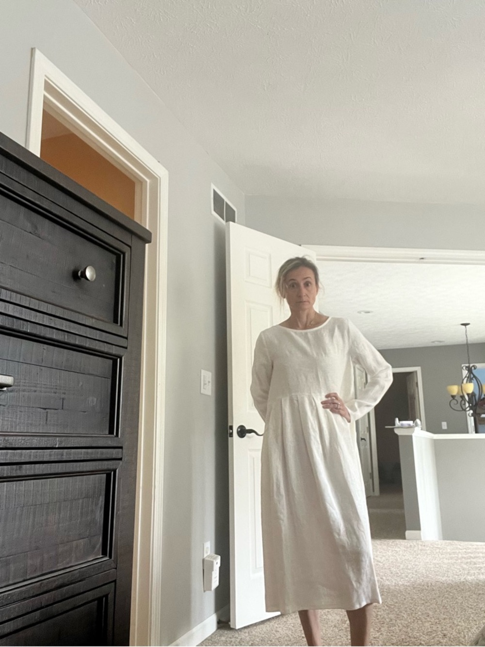 Linen sea Women's White Long-Sleeve Midi Dress
